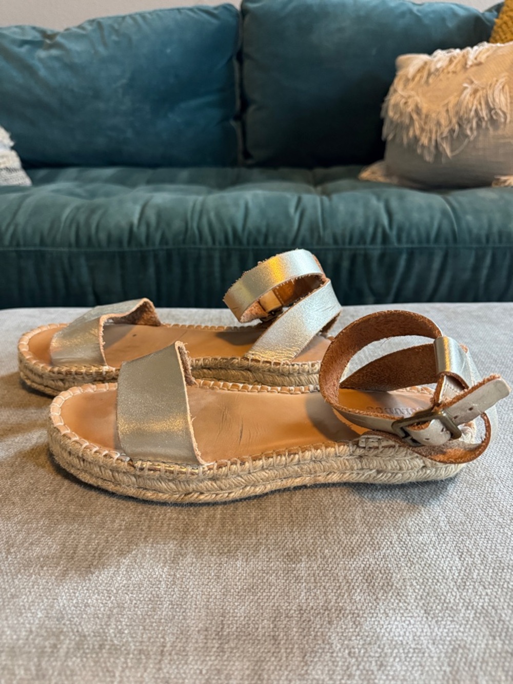 Soludos Metallic Silver Espadrille Sandals with Ankle Strap